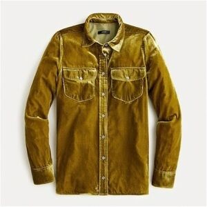 JCrew classic fit boy shirt in drapery velvet—warm olive.